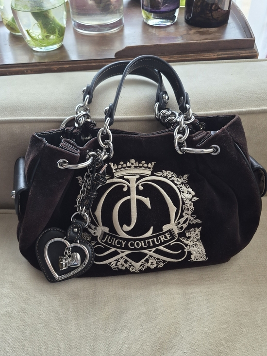 Juicy Couture Handbags - Vintage Juicy Couture Daydreamer Velour Tote Bag Brown Y2K Silver Crest Heart